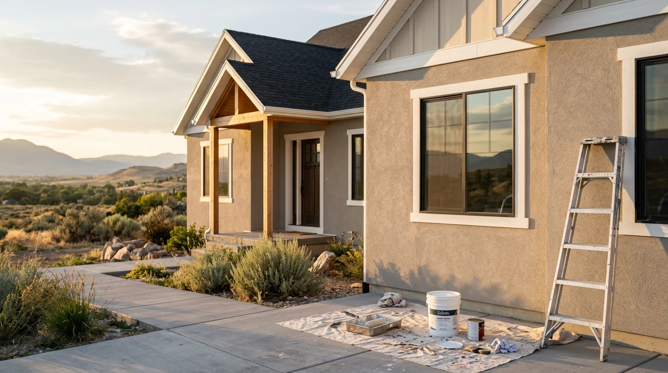 Custom home under construction in Salem, Utah with framing and exterior details visible