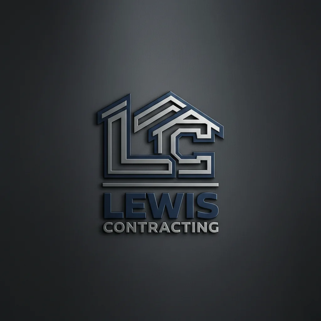 3D metallic house logo with silver and navy blue layered geometric design